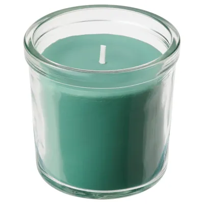 HEDERSAM Scented candle in glass, Fresh grass/light green 20 hr, 00502370