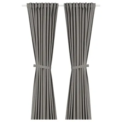 LENDA curtains with tie-backs, 1 pair, dark grey, 140x250 cm, 00552874