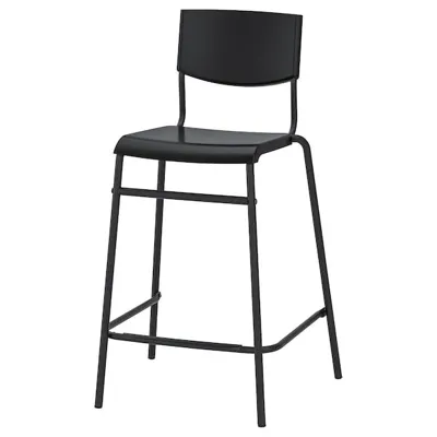 STIG Bar stool with backrest, black/black 63 cm, 10498419