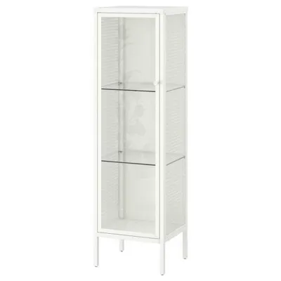 BAGGEBO cabinet with glass doors, metal/white, 34x30x116 cm, 10502992