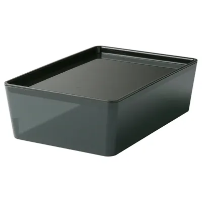 KUGGIS box with lid, transparent black, 18x26x8 cm, 10514037