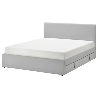 GLADSTAD Upholstered bed, 2 storage boxes, Kabusa light grey 150x200 cm, 19406811