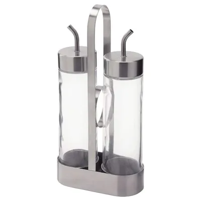 ORTFYLLD 3-piece oil/vinegar set, glass/stainless, 20391352