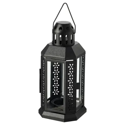 ENRUM Lantern for tealight, in/outdoor, black 22 cm, 20445114