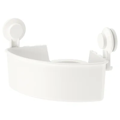 TISKEN corner shelf unit with suction cup, white, 30400308