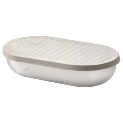 HALVVARM food containter with lid and divider, stainless steel, 30497211