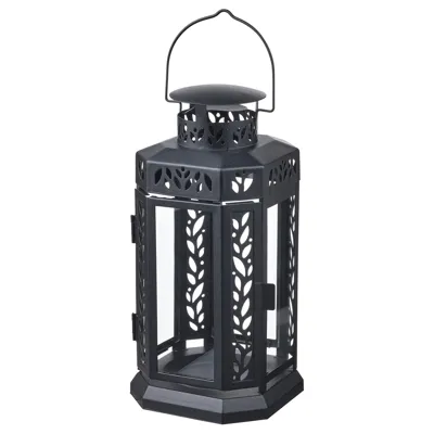 ENRUM Lantern f block candle, in/outdoor, black 28 cm, 30526355