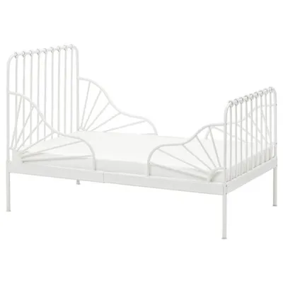MINNEN Extendable bed, white, 80x200 cm with luroy bed base, 39124617