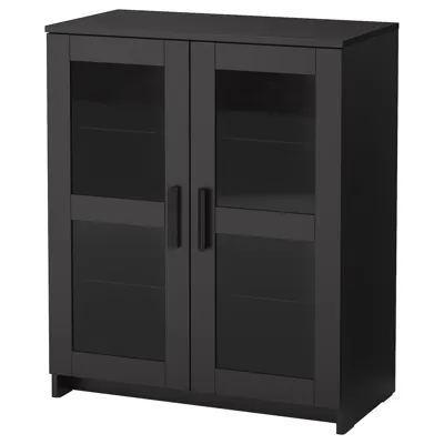 BRIMNES Cabinet with doors, glass/black, 78x95 cm, 40351500