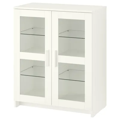 BRIMNES Cabinet with doors, glass/white, 78x95 cm, 40351699