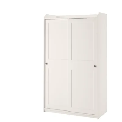 HAUGA Wardrobe with sliding doors, white, 118x55x199 cm, 40456917