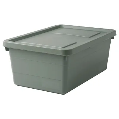 SOCKERBIT storage box with lid, grey-green, 38x25x, 40514069