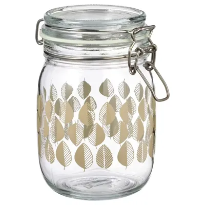 KORKEN jar with lid, patterned/light beige, 1 l, 40530823
