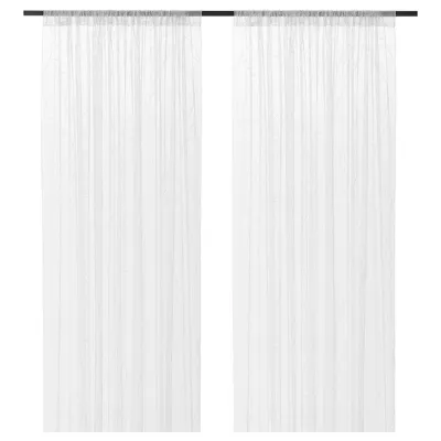 LILLEGERD Sheer curtains, 1 pair, white leaves, 145x250 cm, 00464797