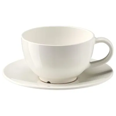 VARDAGEN Teacup with saucer, off-white 26 cl, 50288315