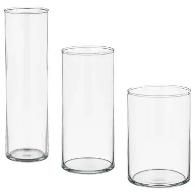 CYLINDER Vase, set of 3, clear glass, 60175214