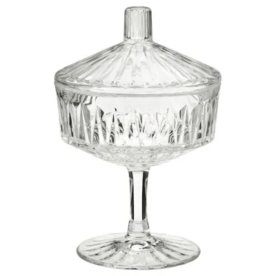 SALLSKAPLIG Bowl with lid, clear glass/patterned 10 cm, 60473322