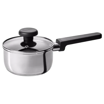 MIDDAGSMAT saucepan with lid, non-stick coating clear glass/stainless steel, 1 l, 70463704
