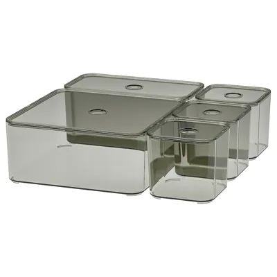VISSLAAN box with lid, set of 5, grey, 70555162
