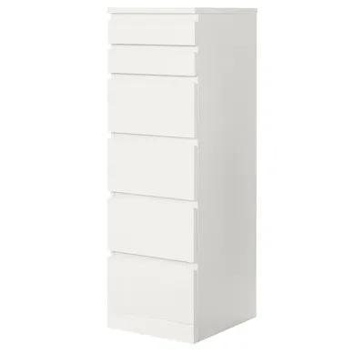 MALM Chest of 6 drawers, white/mirror glass 40x123 cm, 80354667
