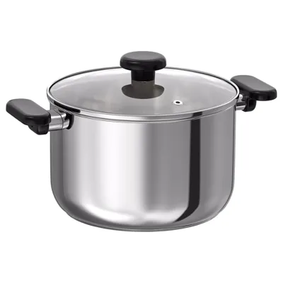 MIDDAGSMAT pot with lid, clear glass/stainless steel, 5 l, 80463708