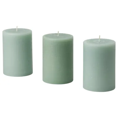 HEDERSAM Scented pillar candle, Fresh grass/light green, 30 hr, 80502314