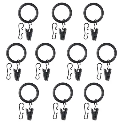 SYRLIG Curtain ring with clip and hook, black 25 mm, 90217241