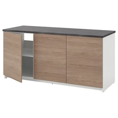 KNOXHULT Base cabinet with doors, wood effect/grey, 180x85 cm, 90334259