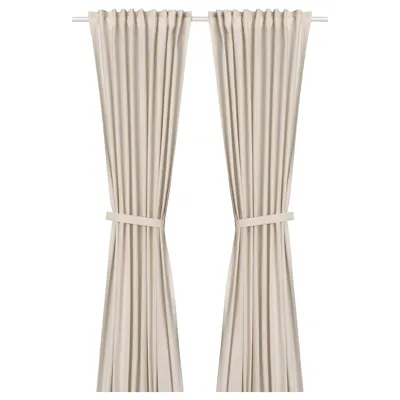 LENDA curtains with tie-backs, 1 pair, off-white, 140x250 cm, 90552884