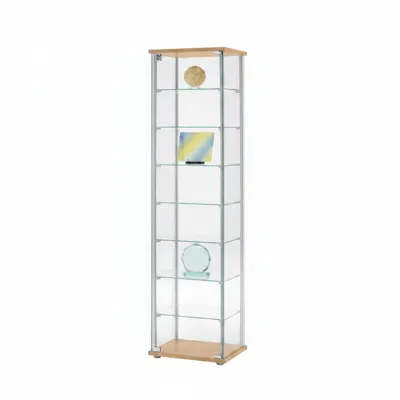 NEWAVE Glass Door Cabinet With 1 Lock 8 Tier 42.5x36.5x161 cm - Beech