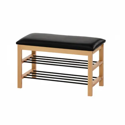 NEWAVE Stool With 2 Tier Shoe Rack Wood/Black