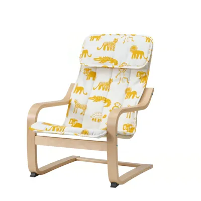 POANG Children's armchair, birch veneer/Skogbo animal pattern, 89598915