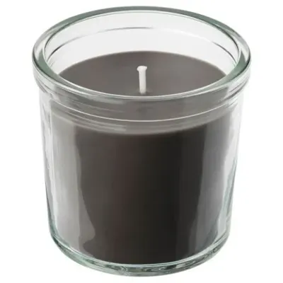 ENSTAKA scented candle in cup, grey, 20 hr, bonfire grey 60502367