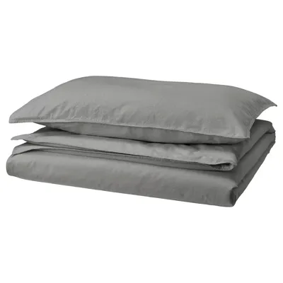 ANGSLILJA Duvet cover and pillowcase, grey, 150x200/50x80 cm, 50318671