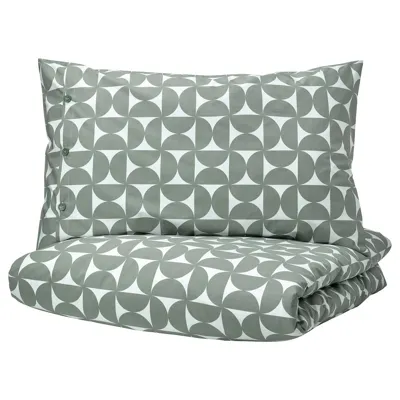 ANGSNEJLIKA Duvet cover and pillowcase, grey/green, 150x200/50x80 cm, 30541134