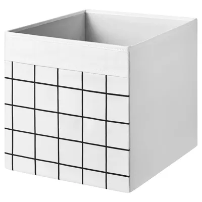 DRONA Box, white/check pattern, 33x38x33 cm, 50577805