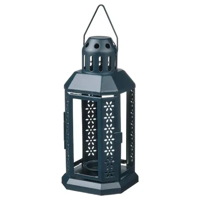 ENRUM Lantern for tealight, in/outdoor, black-blue, 22 cm, 80551724
