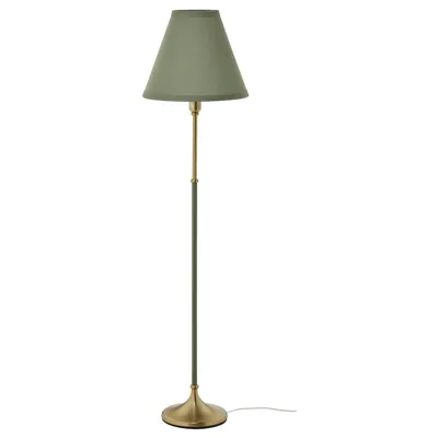 FLYGHOJD Floor lamp, brass/green-grey, 30543840