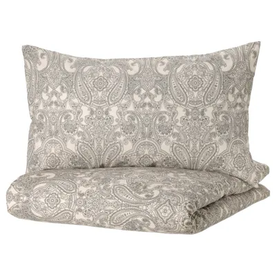 JATTEVALLMO Duvet cover and 2 pillowcases, beige/dark grey, 200x200/50x80 cm, 90500569