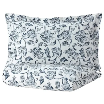 JUNIMAGNOLIA Duvet cover and 2 pillowcases, white/dark blue, 240x220/50x80 cm, 40493279