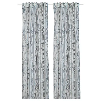 KLIPPNEJLIKA Curtains, 1 pair, white/blue, 145x250 cm, 00568808