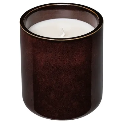 KOPPARLONN Scented candle in ceramic jar, almond & cherry/brown-red, 45 hr, 30551585