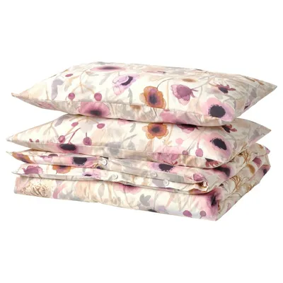 LONNHOSTMAL Duvet cover and 2 pillowcases, multicolour/floral pattern, 200x200/50x80 cm, 40547017