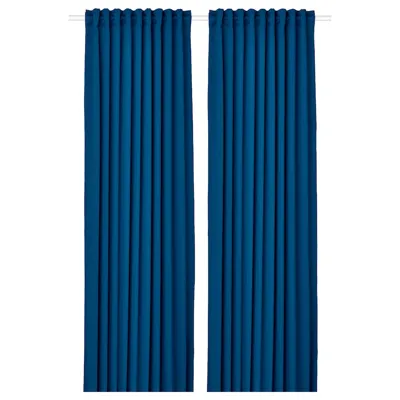 MAJGULL Block-out curtains, 1 pair, with heading tape/dark blue, 145x250 cm, 50569754