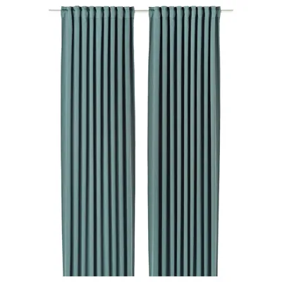 MAJGULL Room darkening curtains, 1 pair, with heading tape/dark grey-turquoise, 145x250 cm, 00586020