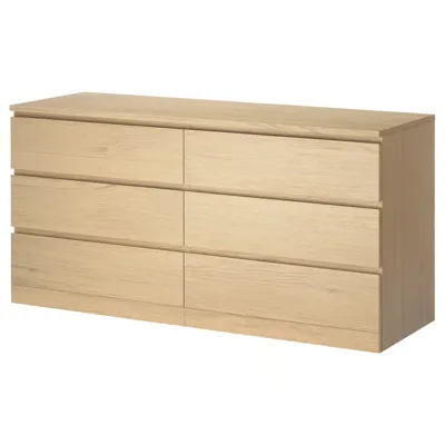 MALM Chest of 6 drawers, white stained oak veneer, 160x78 cm, 50354664