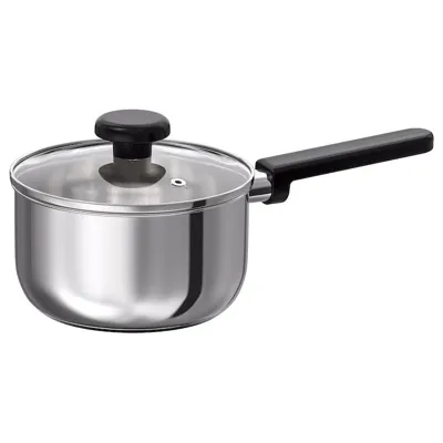 MIDDAGSMAT Saucepan with lid, clear glass/stainless steel, 2 l, 60463728