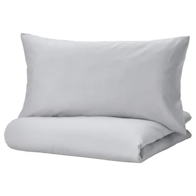 NATTSVARMARE Duvet cover and pillowcase, light grey, 150x200/50x80 cm, 40529344