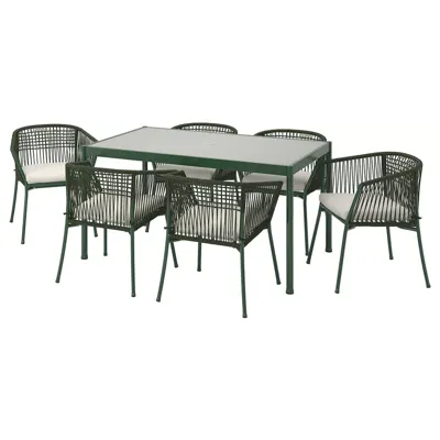 SEGERON Table+6 chairs w armrests, outdoor, dark green/Froson/Duvholmen beige, 147 cm, 19500842