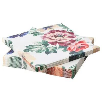 SMAKSINNE Paper napkin, multicolour/flower, 33x33 cm, 40478815